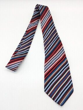 Bergamo New York Red Cream Blue Striped Silk Men's Neck Tie